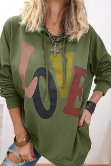  LOVE Drawstring Dropped Shoulder Hoodie