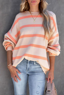  Striped Round Neck Dropped Shoulder Sweatshirt